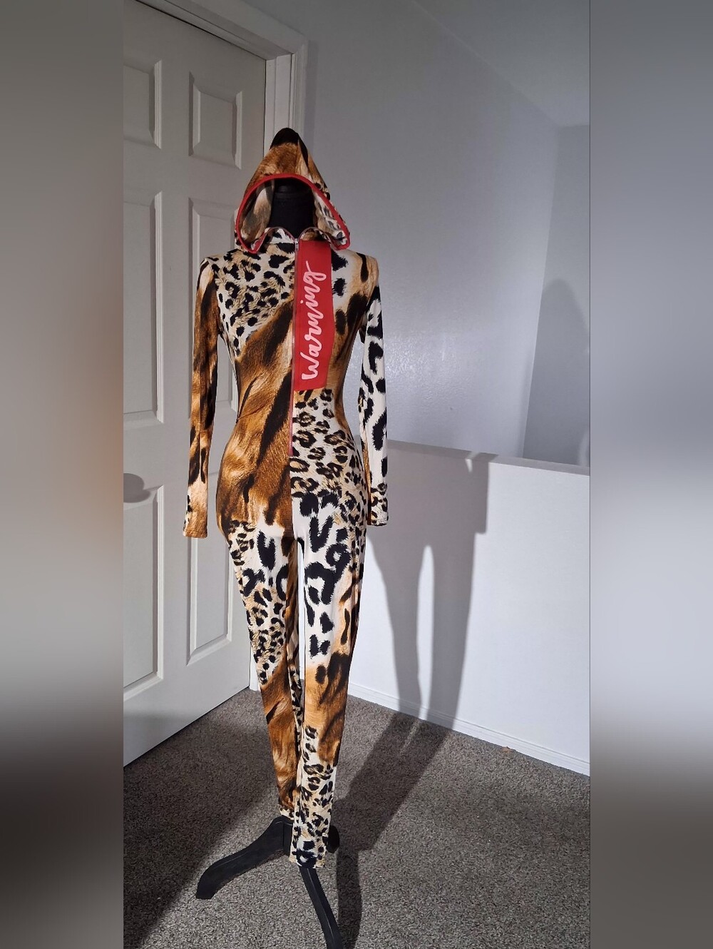 Animal Print Hoodie Jumpsuit in Brown, Black & Cream